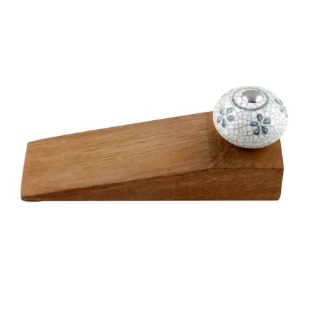 2 Pieces Grey Floral Crackle Ceramic Wooden Door Stopper